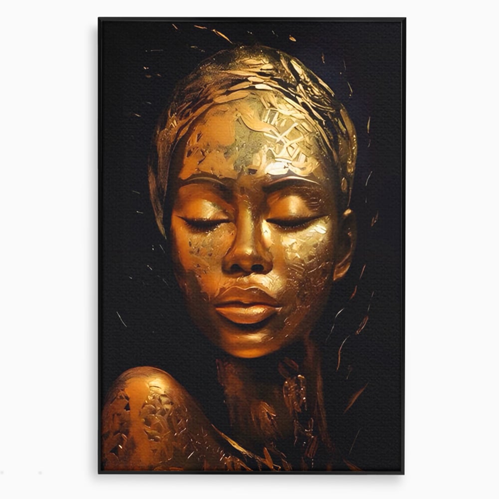 Tablou Canvas Premium LuxCanva® A1485, Lady African ,  Living, Femeie, Aur, Ciocolata, Visator, Dormitor, Culori Vibrante