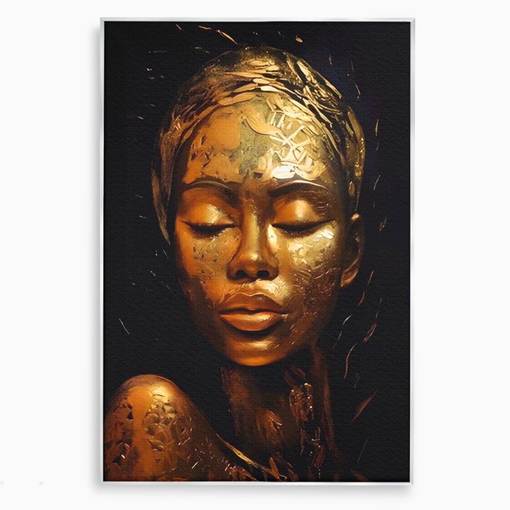 Tablou Canvas Premium LuxCanva® A1485, Lady African ,  Living, Femeie, Aur, Ciocolata, Visator, Dormitor, Culori Vibrante