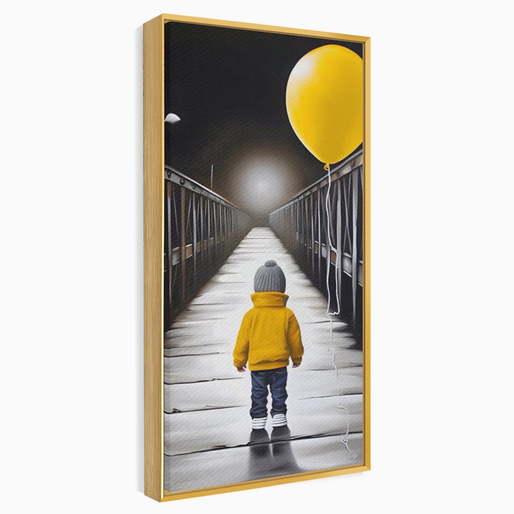 Tablou Canvas Premium LuxCanva® A1487, Single Children , Living, Copil, Balon, Galben, Pod, Dormitor, Culori Vibrante
