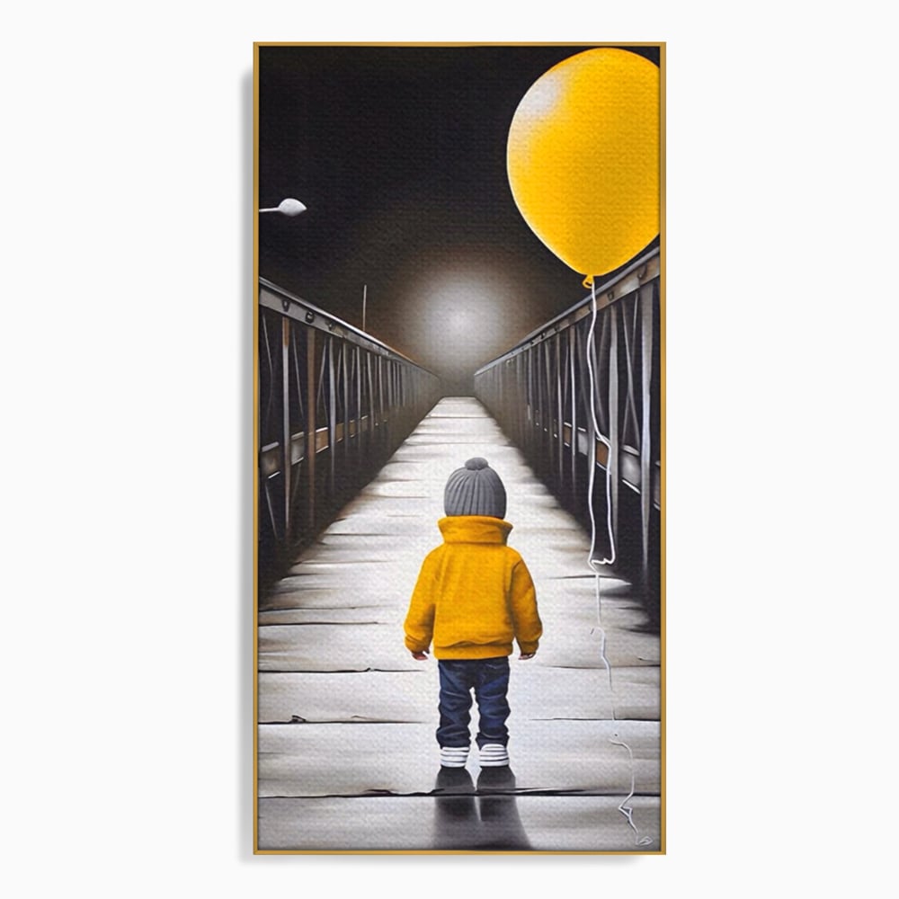 Tablou Canvas Premium LuxCanva® A1487, Single Children , Living, Copil, Balon, Galben, Pod, Dormitor, Culori Vibrante