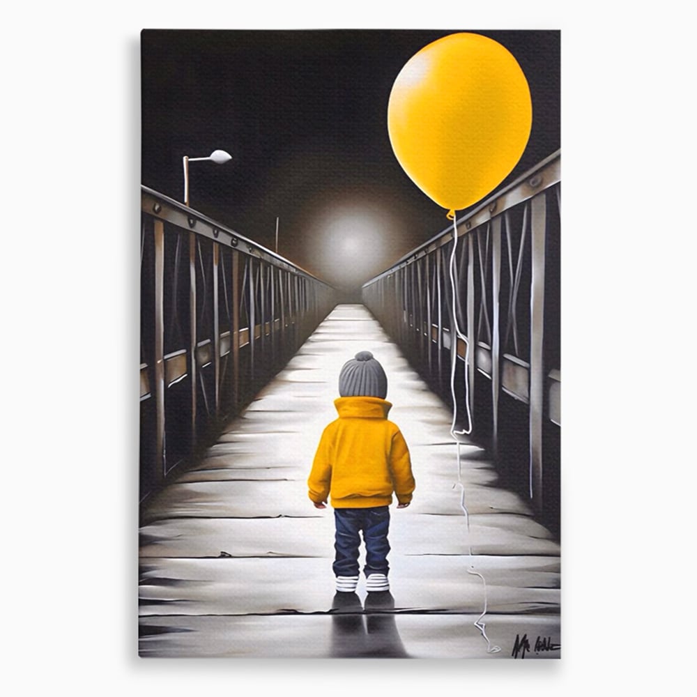 Tablou Canvas Premium LuxCanva® A1487, Single Children , Living, Copil, Balon, Galben, Pod, Dormitor, Culori Vibrante
