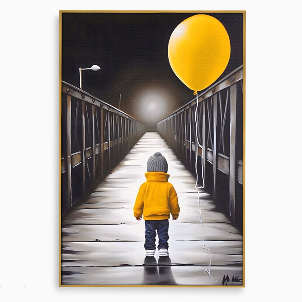 Tablou Canvas Premium LuxCanva® A1487, Single Children , Living, Copil, Balon, Galben, Pod, Dormitor, Culori Vibrante