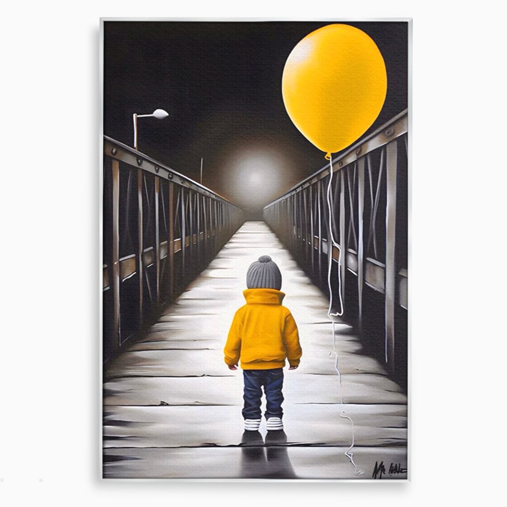 Tablou Canvas Premium LuxCanva® A1487, Single Children , Living, Copil, Balon, Galben, Pod, Dormitor, Culori Vibrante