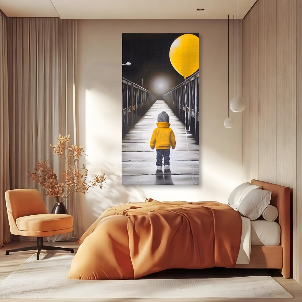 Tablou Canvas Premium LuxCanva® A1487, Single Children , Living, Copil, Balon, Galben, Pod, Dormitor, Culori Vibrante