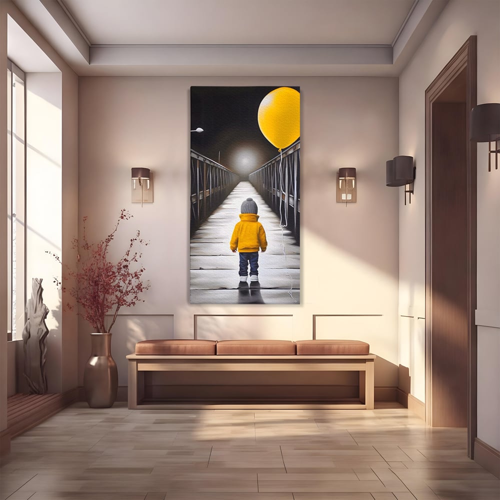 Tablou Canvas Premium LuxCanva® A1487, Single Children , Living, Copil, Balon, Galben, Pod, Dormitor, Culori Vibrante