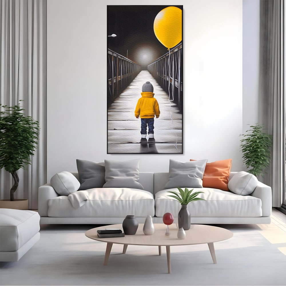 Tablou Canvas Premium LuxCanva® A1487, Single Children , Living, Copil, Balon, Galben, Pod, Dormitor, Culori Vibrante