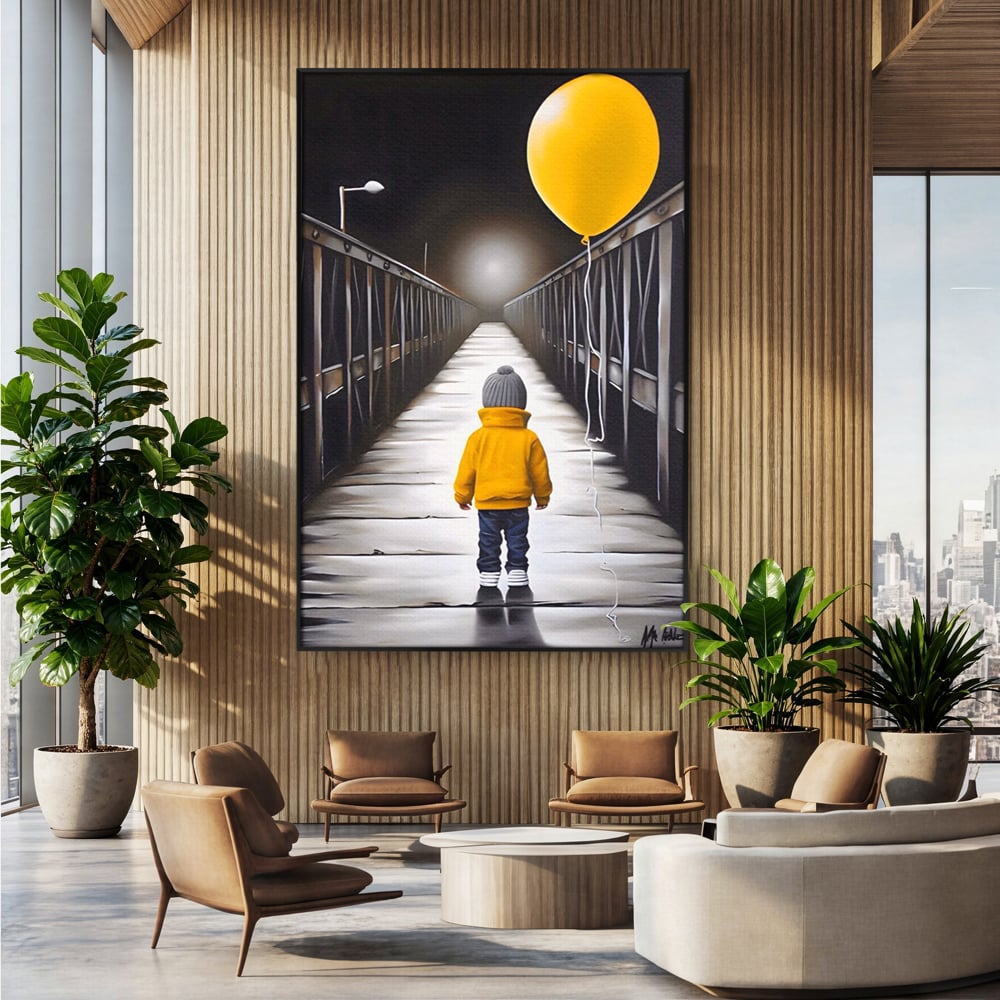 Tablou Canvas Premium LuxCanva® A1487, Single Children , Living, Copil, Balon, Galben, Pod, Dormitor, Culori Vibrante