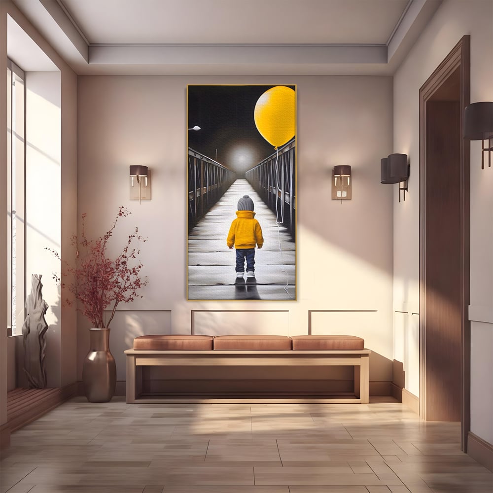 Tablou Canvas Premium LuxCanva® A1487, Single Children , Living, Copil, Balon, Galben, Pod, Dormitor, Culori Vibrante