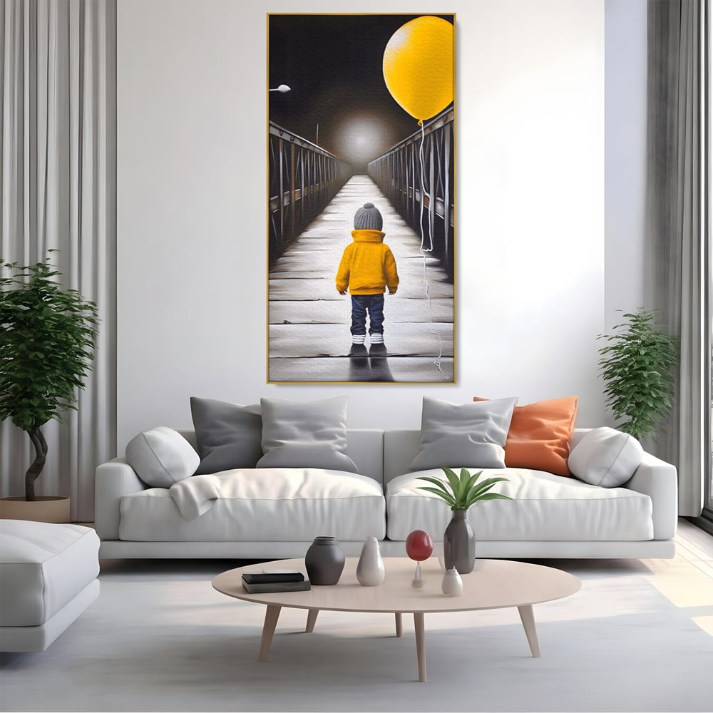 Tablou Canvas Premium LuxCanva® A1487, Single Children , Living, Copil, Balon, Galben, Pod, Dormitor, Culori Vibrante