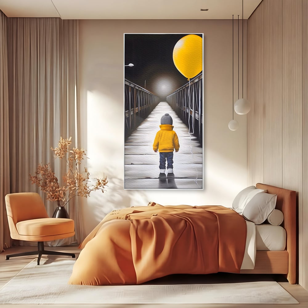 Tablou Canvas Premium LuxCanva® A1487, Single Children , Living, Copil, Balon, Galben, Pod, Dormitor, Culori Vibrante