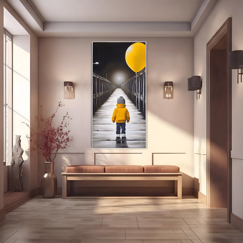 Tablou Canvas Premium LuxCanva® A1487, Single Children , Living, Copil, Balon, Galben, Pod, Dormitor, Culori Vibrante
