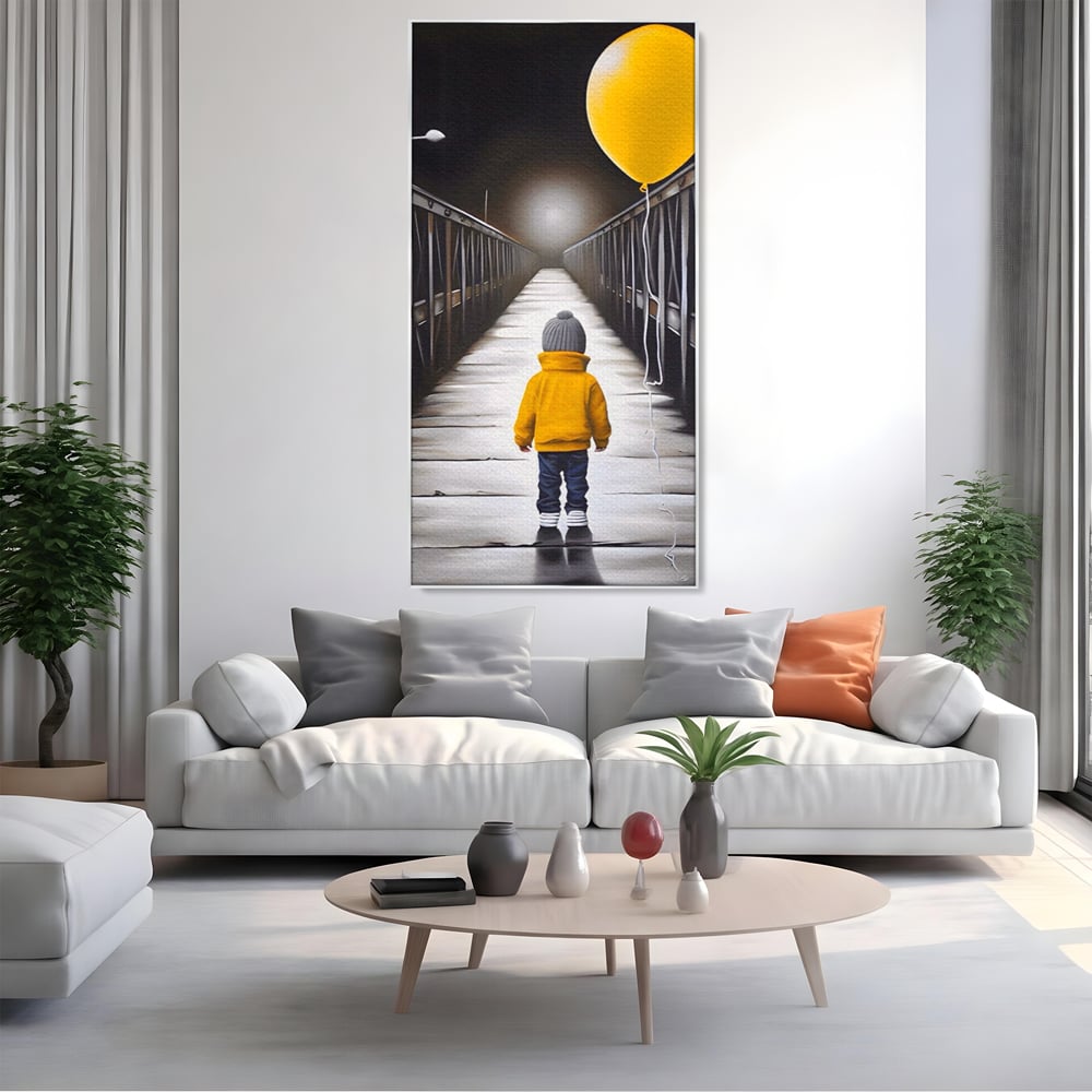 Tablou Canvas Premium LuxCanva® A1487, Single Children , Living, Copil, Balon, Galben, Pod, Dormitor, Culori Vibrante