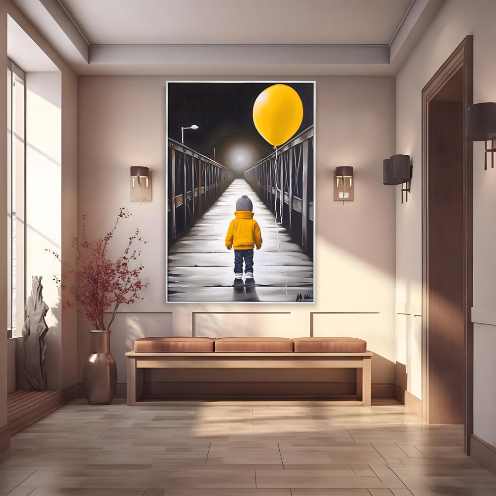 Tablou Canvas Premium LuxCanva® A1487, Single Children , Living, Copil, Balon, Galben, Pod, Dormitor, Culori Vibrante