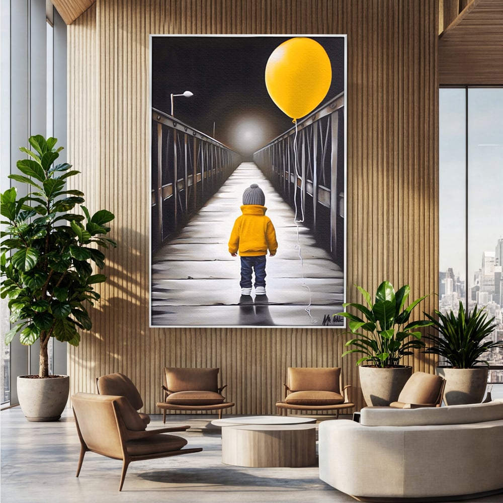 Tablou Canvas Premium LuxCanva® A1487, Single Children , Living, Copil, Balon, Galben, Pod, Dormitor, Culori Vibrante