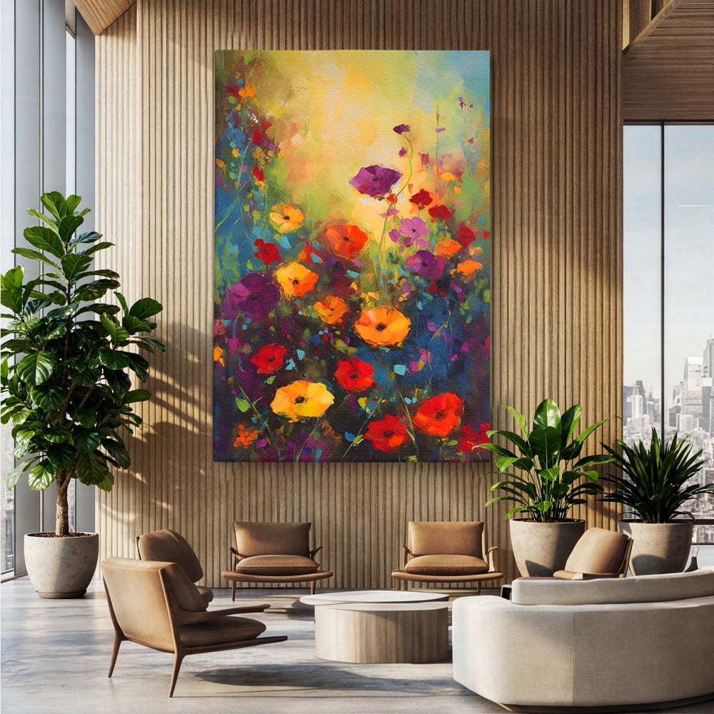 Tablou Canvas Premium LuxCanva® A1488, Forme Florale , Room, Plante, Primavara, Camp, Natura, Dormitor, Culori Vibrante