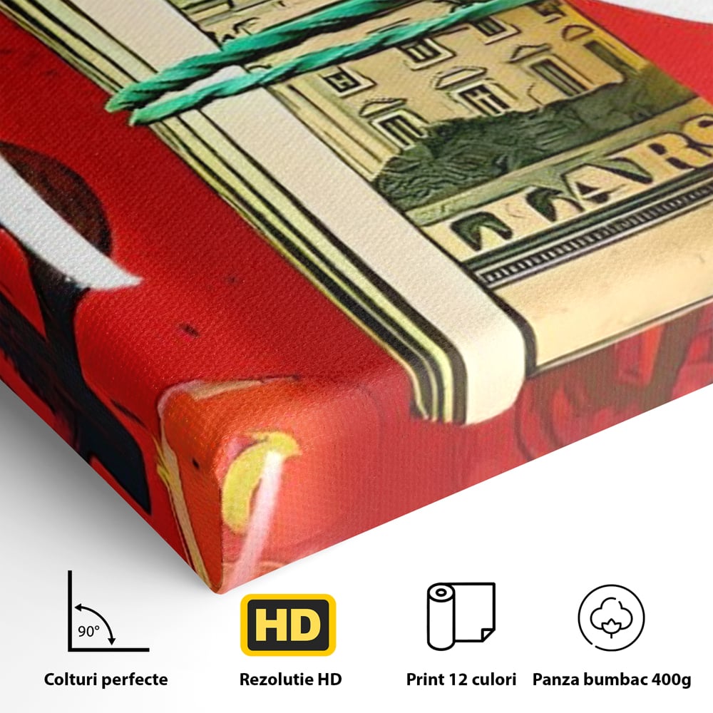 Tablou Canvas Premium LuxCanva® A1489, Graffiti Dollar , Room, Bani, Cash, Culori, Dormitor, Culori Vibrante