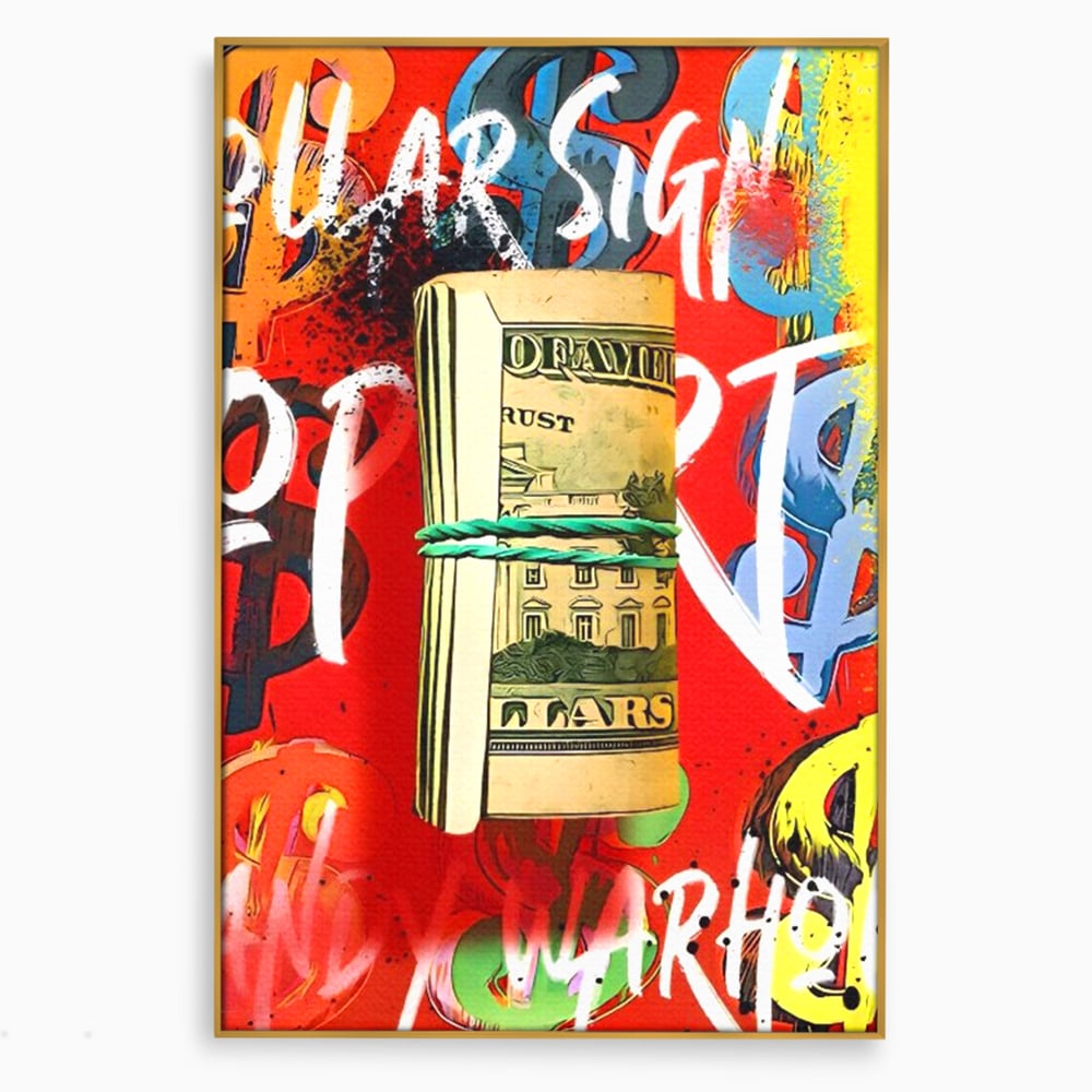 Tablou Canvas Premium LuxCanva® A1489, Graffiti Dollar , Room, Bani, Cash, Culori, Dormitor, Culori Vibrante