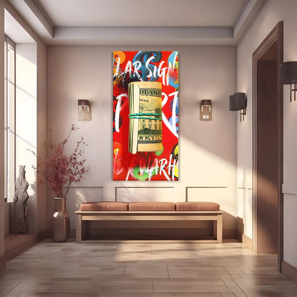 Tablou Canvas Premium LuxCanva® A1489, Graffiti Dollar , Room, Bani, Cash, Culori, Dormitor, Culori Vibrante