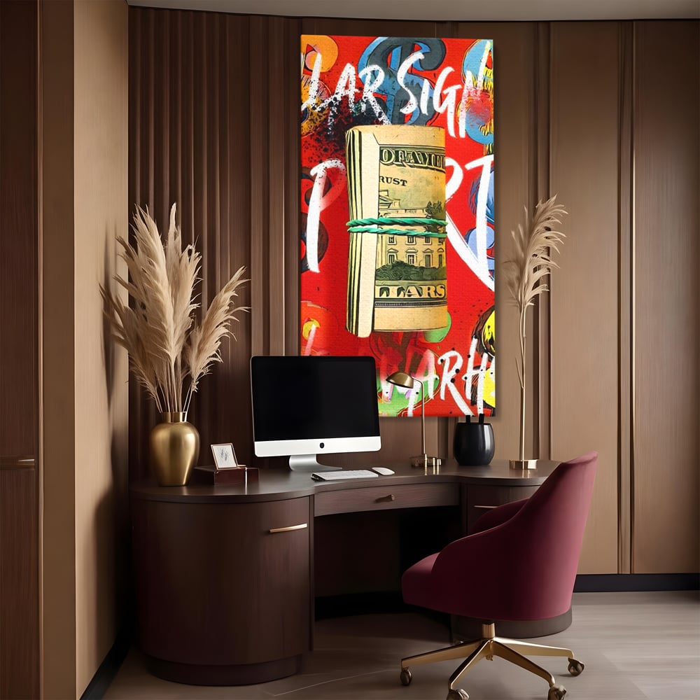 Tablou Canvas Premium LuxCanva® A1489, Graffiti Dollar , Room, Bani, Cash, Culori, Dormitor, Culori Vibrante
