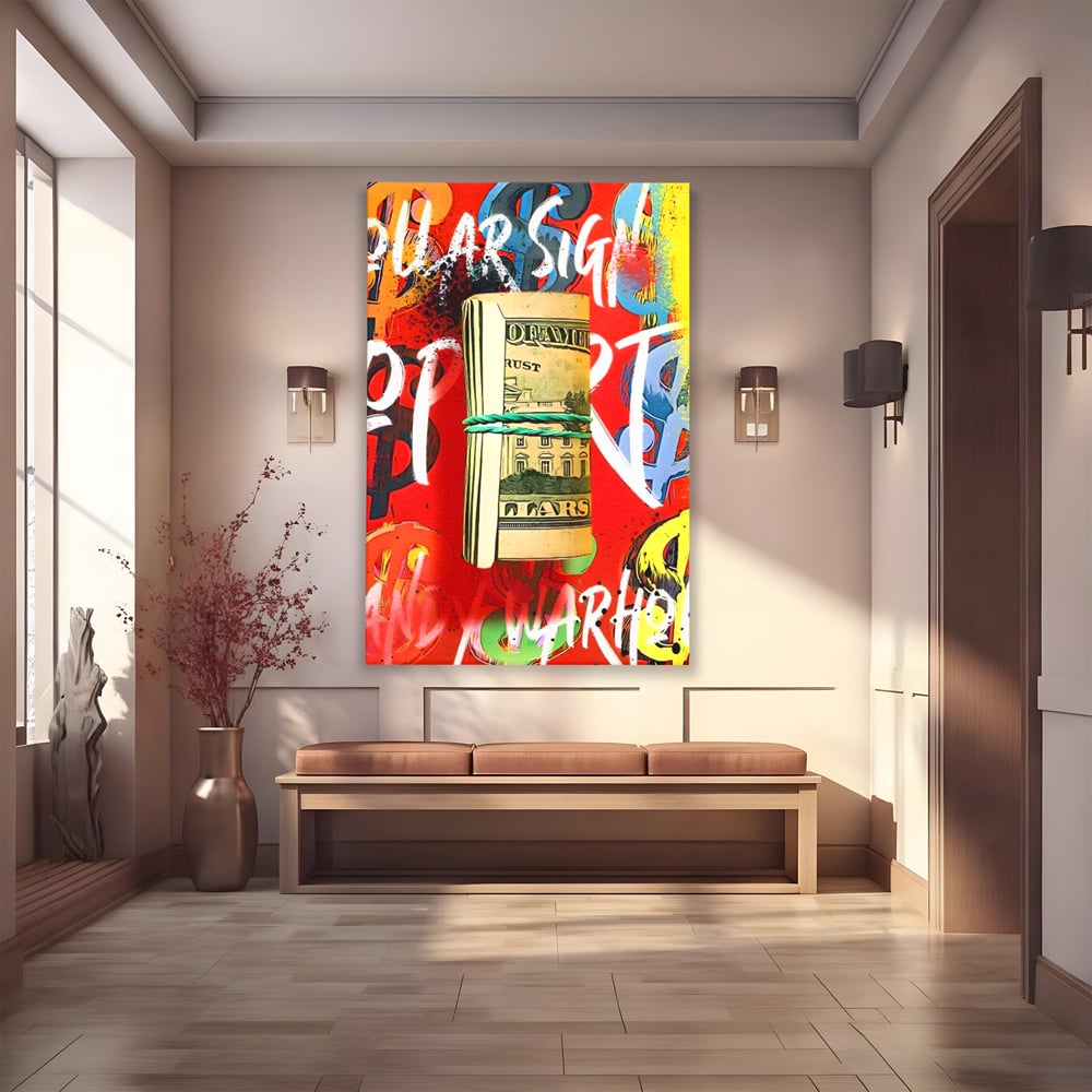 Tablou Canvas Premium LuxCanva® A1489, Graffiti Dollar , Room, Bani, Cash, Culori, Dormitor, Culori Vibrante
