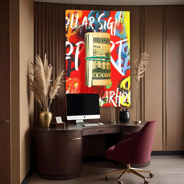 Tablou Canvas Premium LuxCanva® A1489, Graffiti Dollar , Room, Bani, Cash, Culori, Dormitor, Culori Vibrante