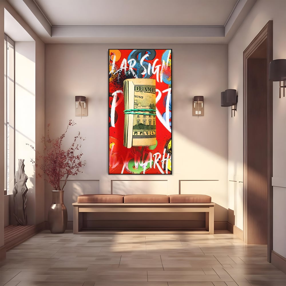 Tablou Canvas Premium LuxCanva® A1489, Graffiti Dollar , Room, Bani, Cash, Culori, Dormitor, Culori Vibrante
