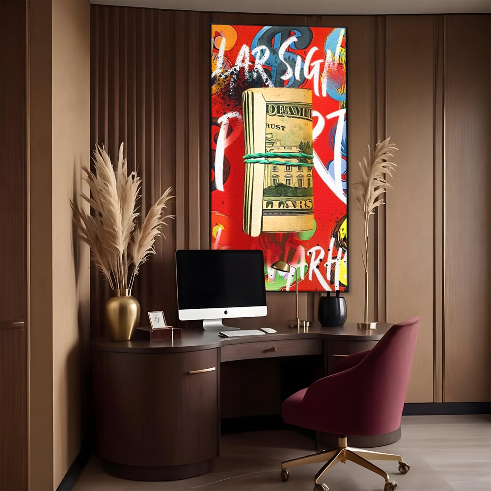 Tablou Canvas Premium LuxCanva® A1489, Graffiti Dollar , Room, Bani, Cash, Culori, Dormitor, Culori Vibrante