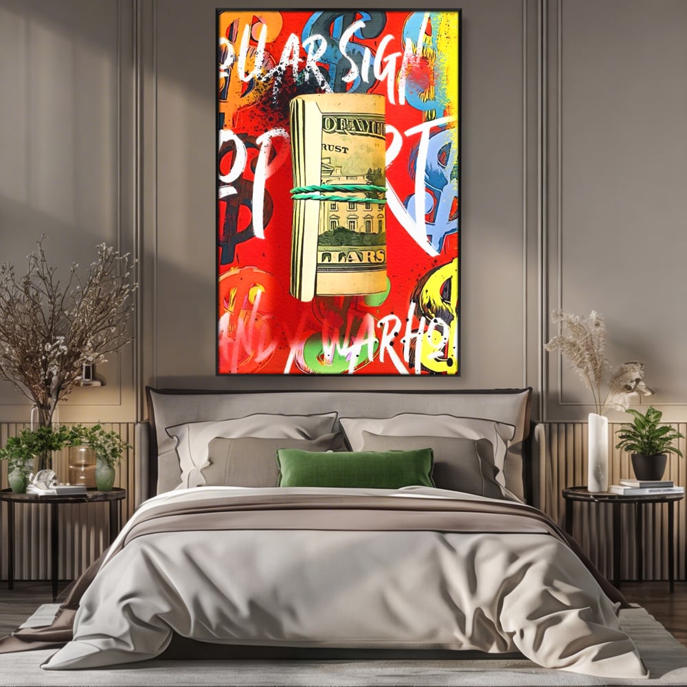 Tablou Canvas Premium LuxCanva® A1489, Graffiti Dollar , Room, Bani, Cash, Culori, Dormitor, Culori Vibrante