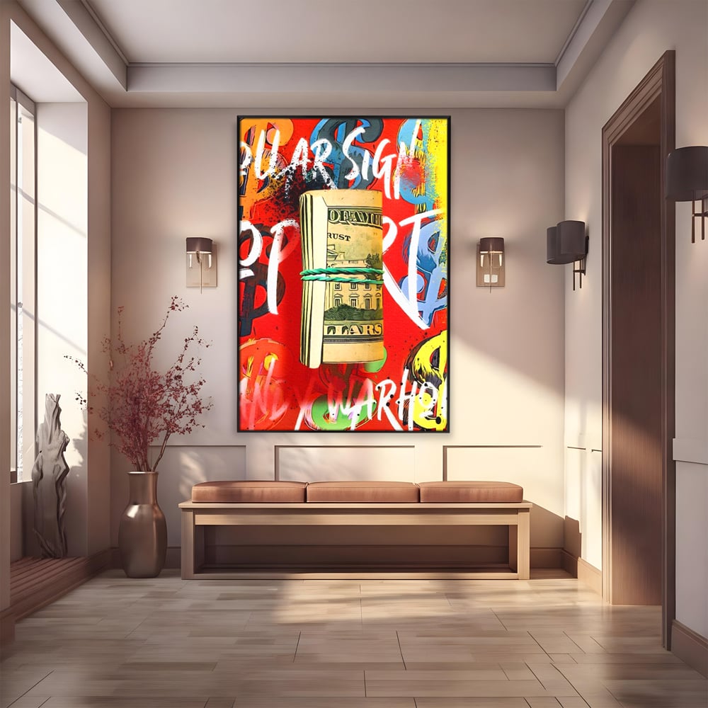 Tablou Canvas Premium LuxCanva® A1489, Graffiti Dollar , Room, Bani, Cash, Culori, Dormitor, Culori Vibrante