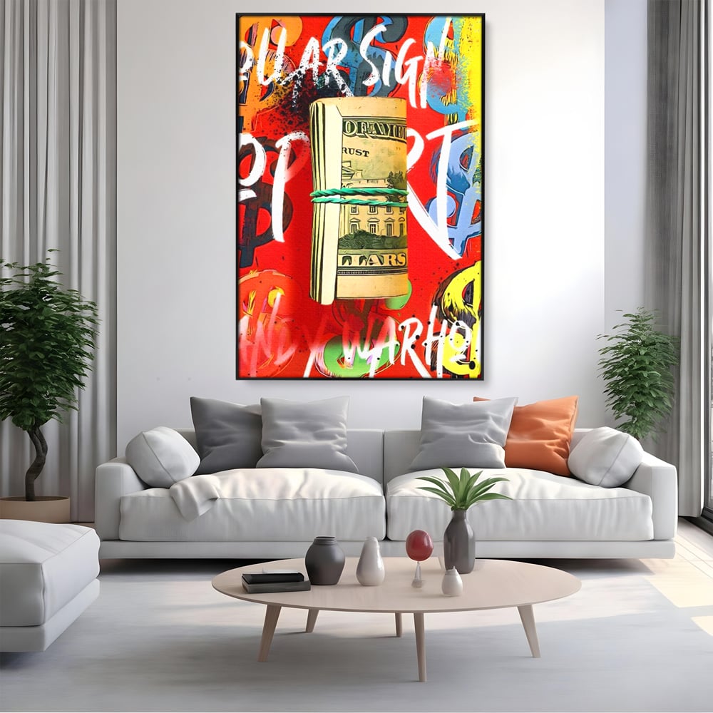 Tablou Canvas Premium LuxCanva® A1489, Graffiti Dollar , Room, Bani, Cash, Culori, Dormitor, Culori Vibrante