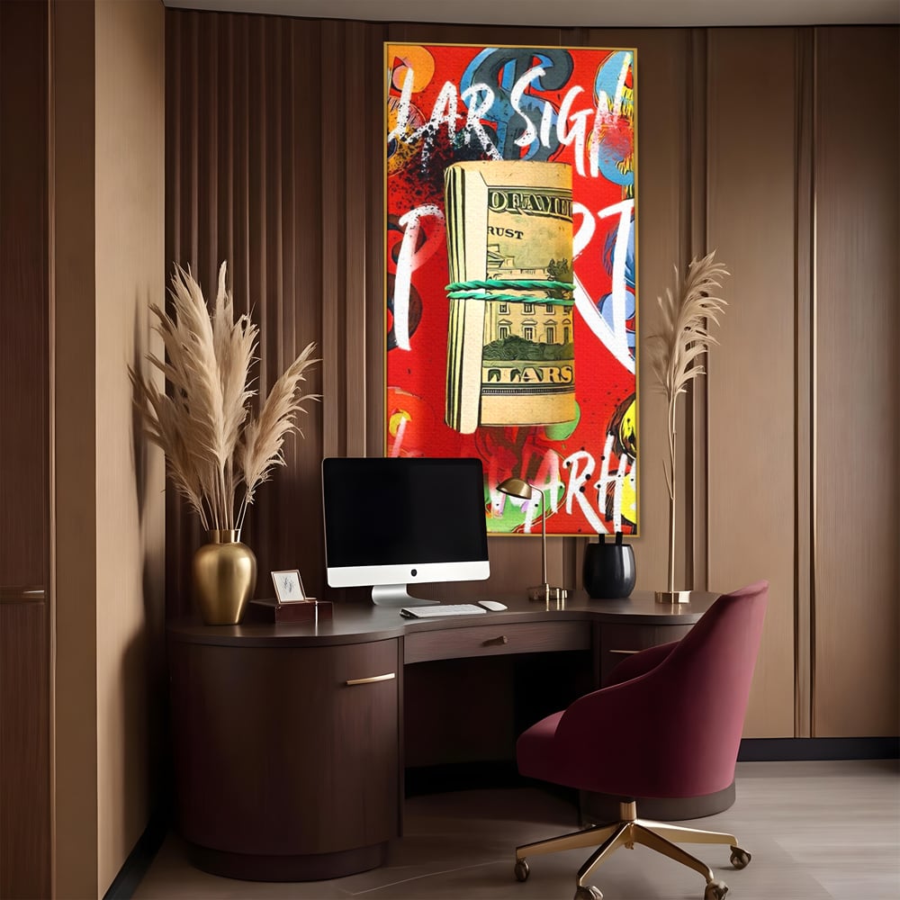 Tablou Canvas Premium LuxCanva® A1489, Graffiti Dollar , Room, Bani, Cash, Culori, Dormitor, Culori Vibrante