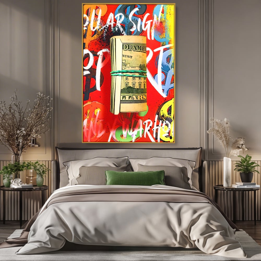 Tablou Canvas Premium LuxCanva® A1489, Graffiti Dollar , Room, Bani, Cash, Culori, Dormitor, Culori Vibrante