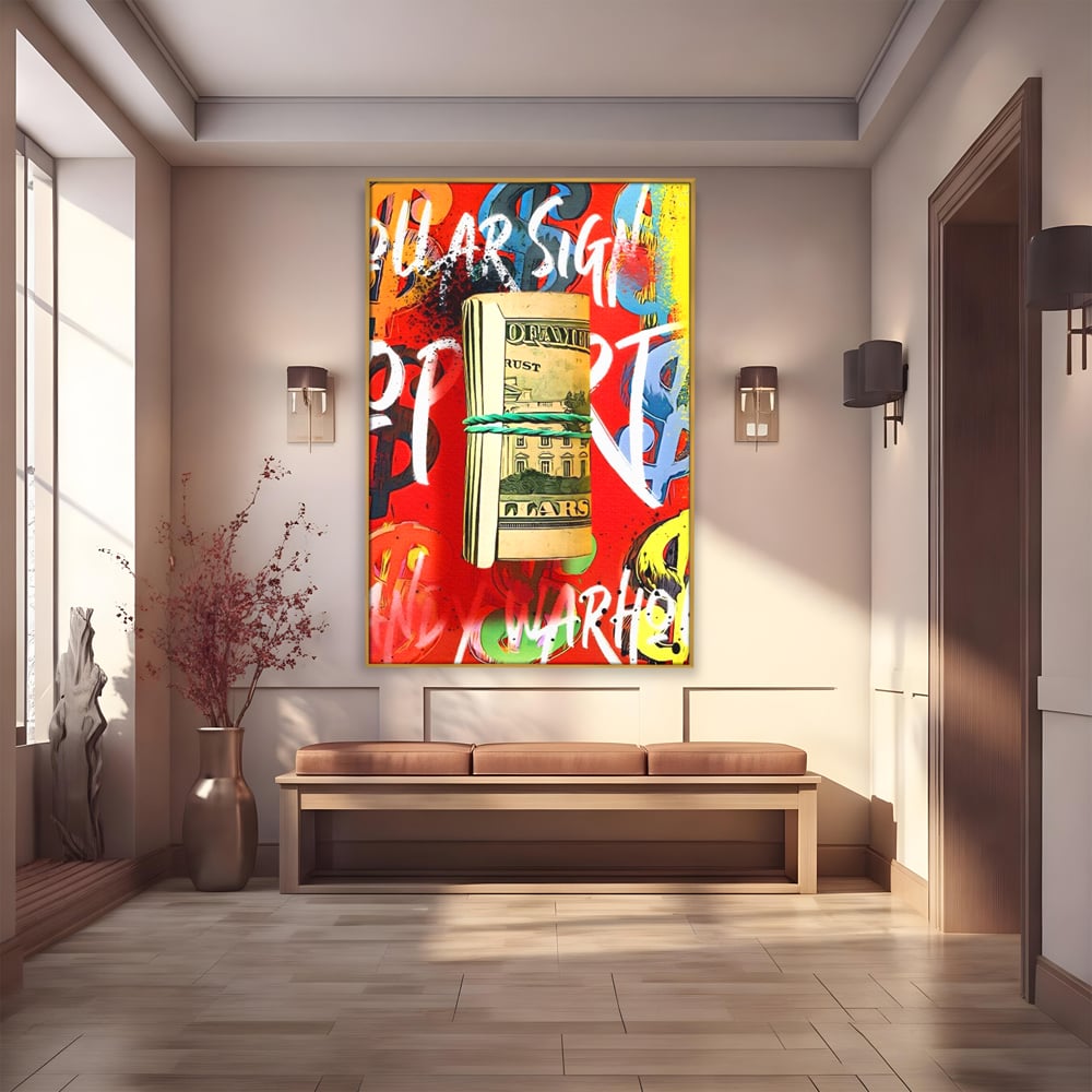 Tablou Canvas Premium LuxCanva® A1489, Graffiti Dollar , Room, Bani, Cash, Culori, Dormitor, Culori Vibrante