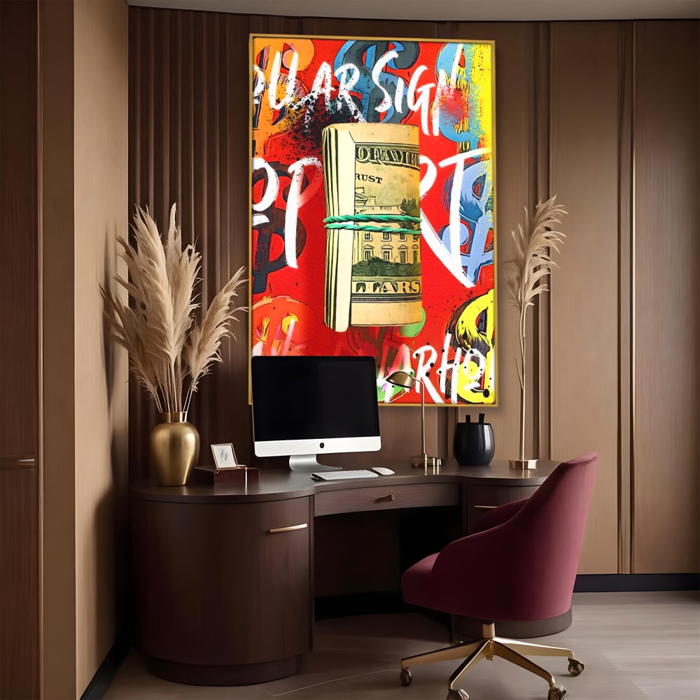 Tablou Canvas Premium LuxCanva® A1489, Graffiti Dollar , Room, Bani, Cash, Culori, Dormitor, Culori Vibrante