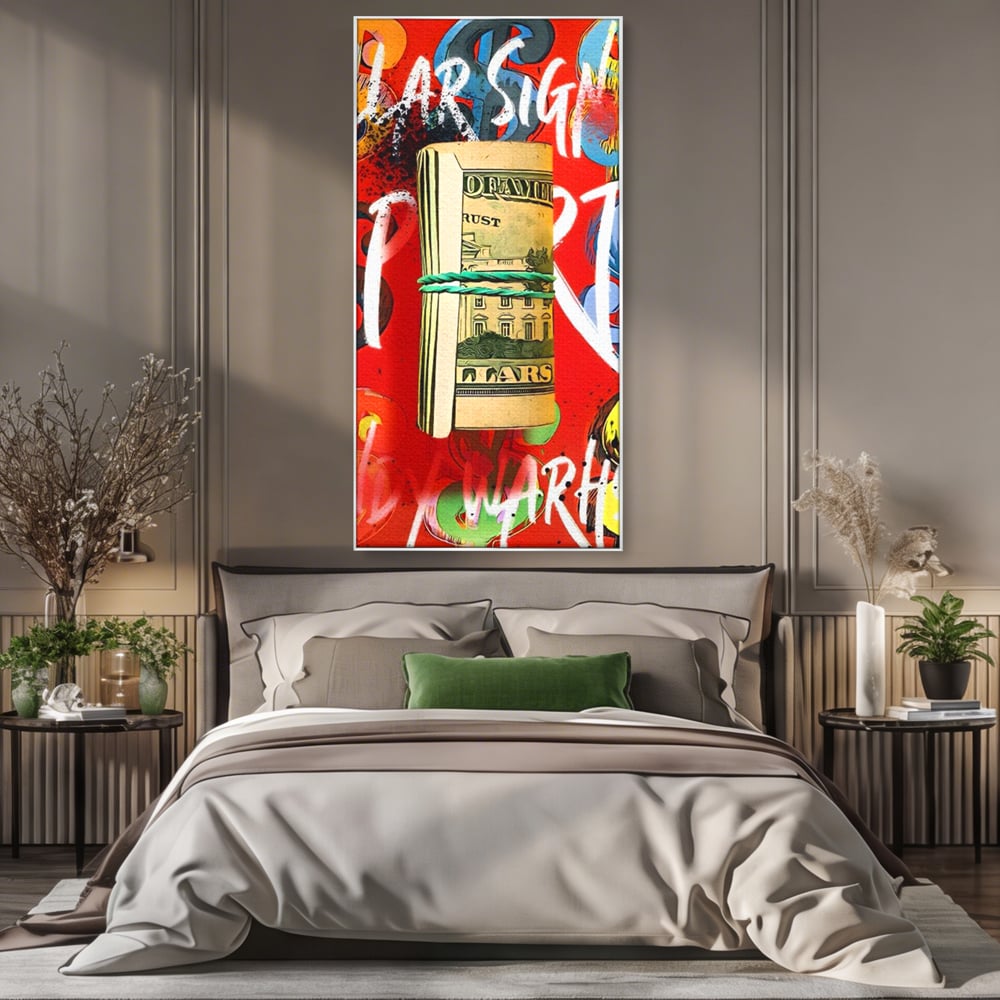 Tablou Canvas Premium LuxCanva® A1489, Graffiti Dollar , Room, Bani, Cash, Culori, Dormitor, Culori Vibrante