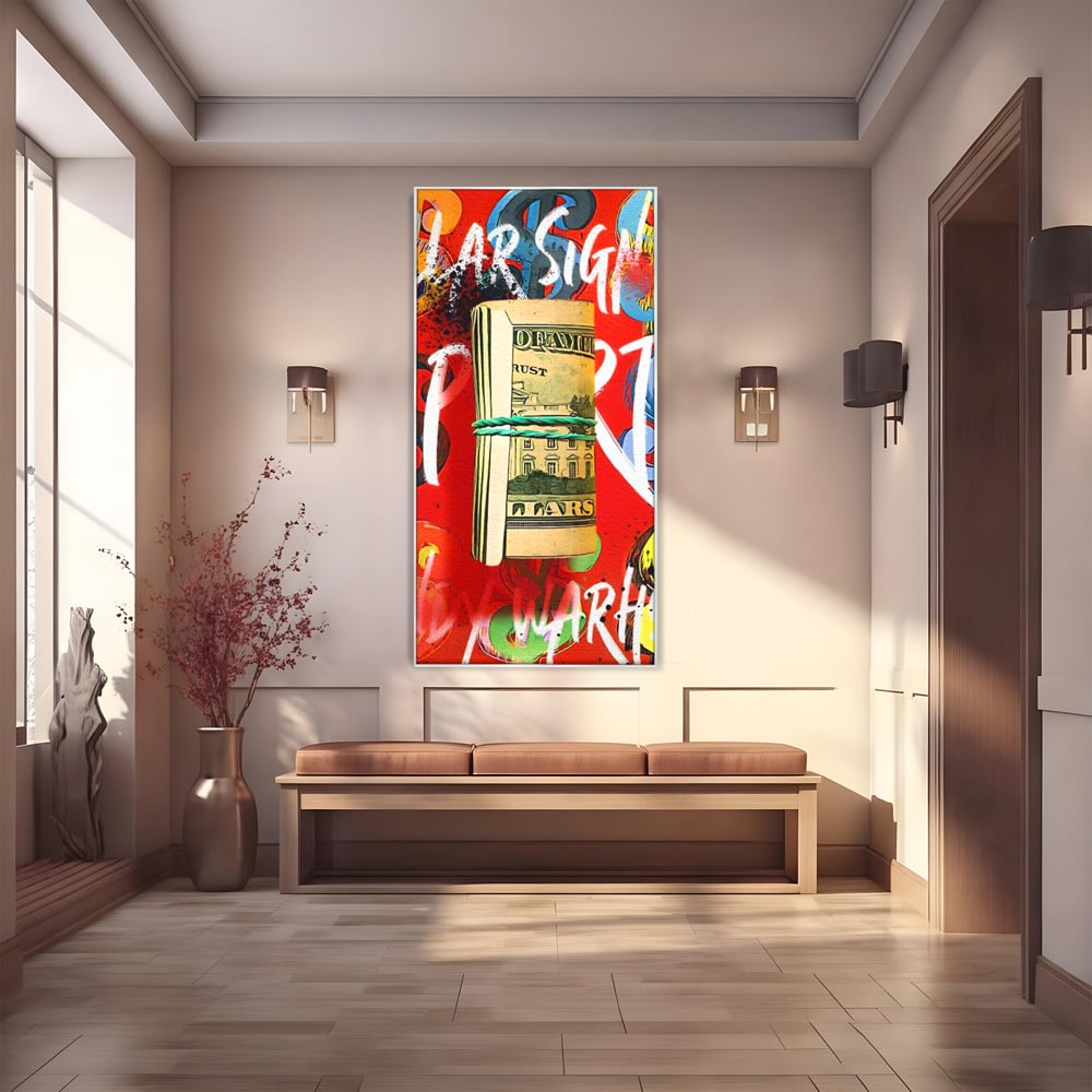 Tablou Canvas Premium LuxCanva® A1489, Graffiti Dollar , Room, Bani, Cash, Culori, Dormitor, Culori Vibrante