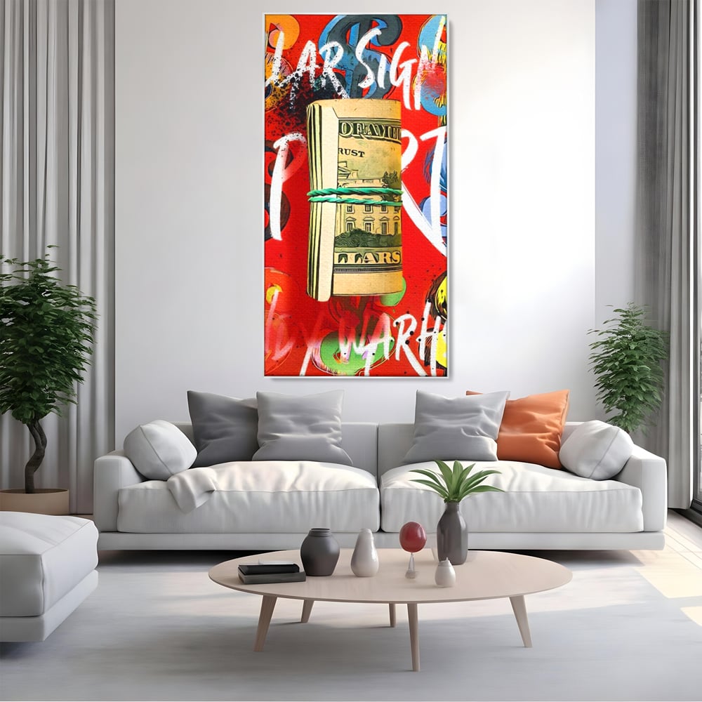 Tablou Canvas Premium LuxCanva® A1489, Graffiti Dollar , Room, Bani, Cash, Culori, Dormitor, Culori Vibrante