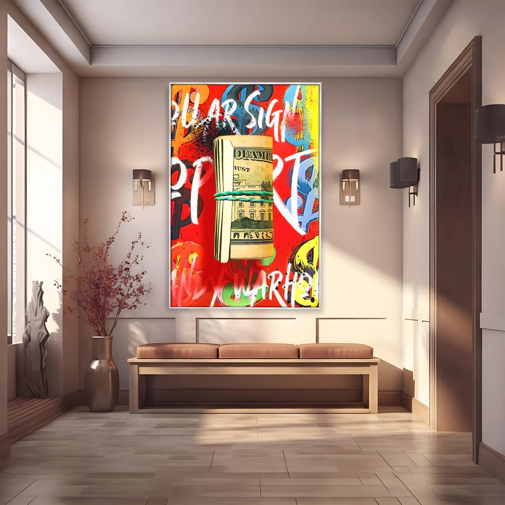 Tablou Canvas Premium LuxCanva® A1489, Graffiti Dollar , Room, Bani, Cash, Culori, Dormitor, Culori Vibrante