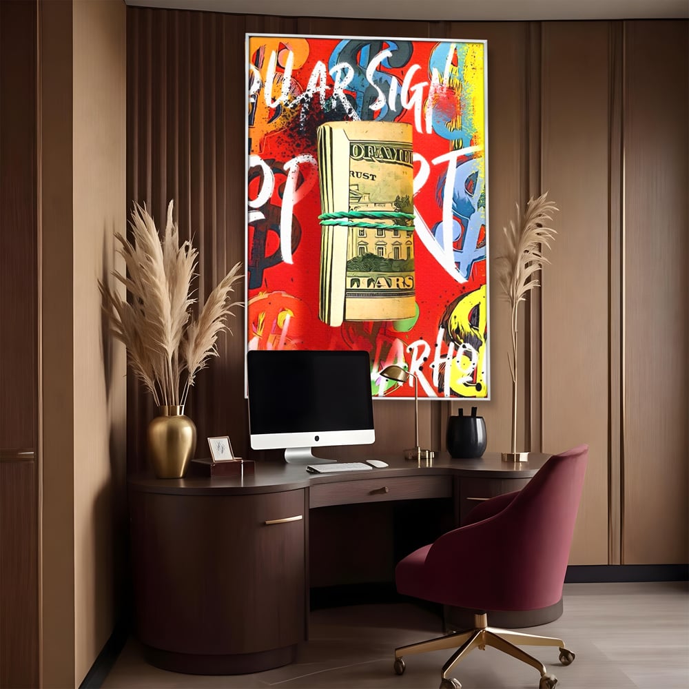 Tablou Canvas Premium LuxCanva® A1489, Graffiti Dollar , Room, Bani, Cash, Culori, Dormitor, Culori Vibrante