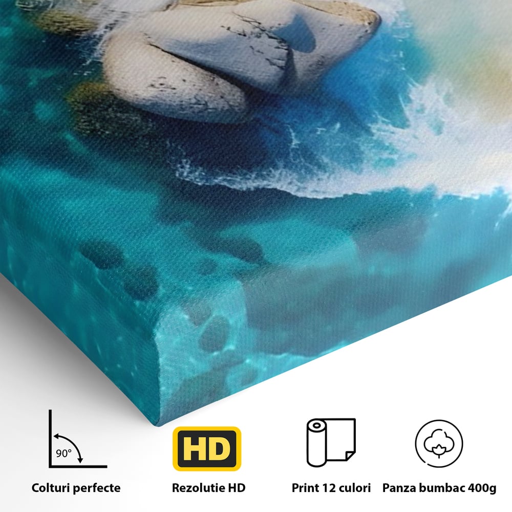 Tablou Canvas Premium LuxCanva® A1492, Sea Stone , Room, Pietre, Stanci, Mare, Turcoaz, Dormitor, Culori Vibrante