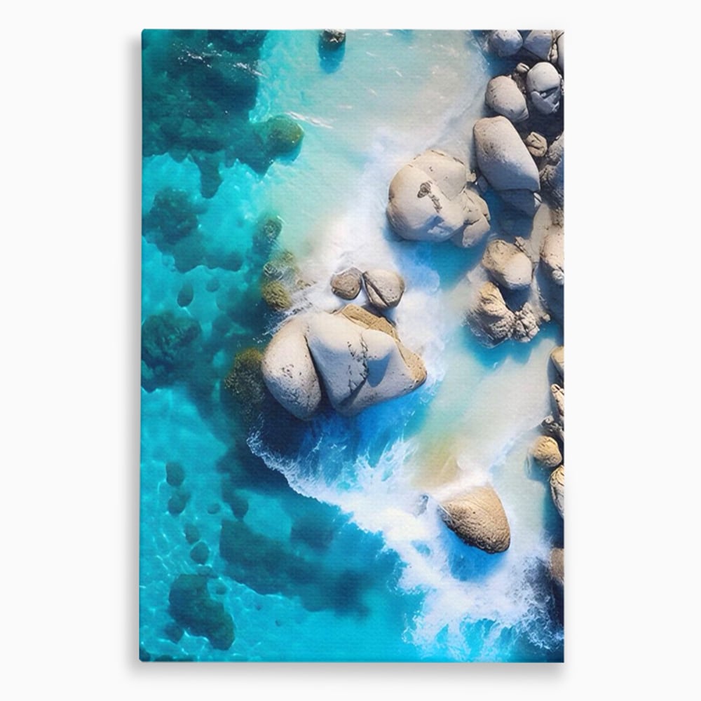 Tablou Canvas Premium LuxCanva® A1492, Sea Stone , Room, Pietre, Stanci, Mare, Turcoaz, Dormitor, Culori Vibrante