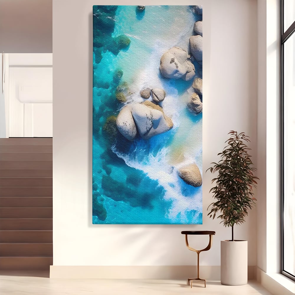 Tablou Canvas Premium LuxCanva® A1492, Sea Stone , Room, Pietre, Stanci, Mare, Turcoaz, Dormitor, Culori Vibrante