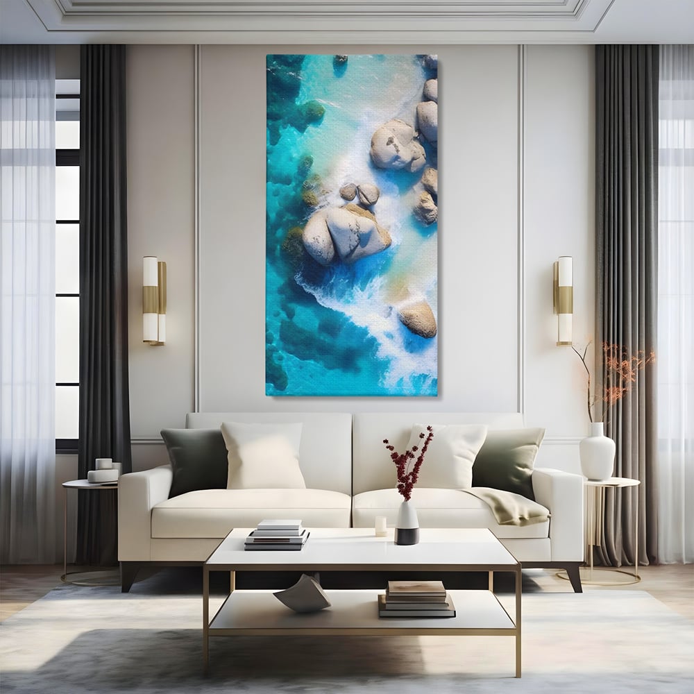 Tablou Canvas Premium LuxCanva® A1492, Sea Stone , Room, Pietre, Stanci, Mare, Turcoaz, Dormitor, Culori Vibrante