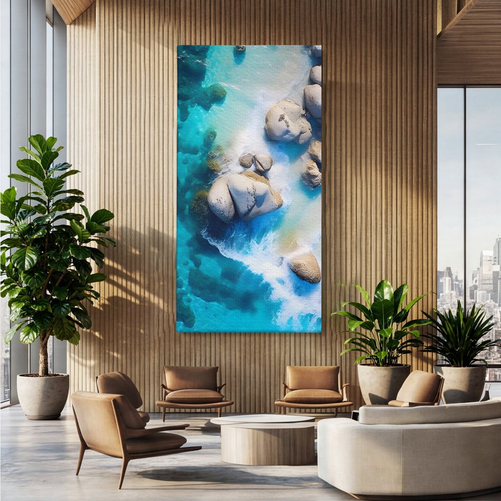 Tablou Canvas Premium LuxCanva® A1492, Sea Stone , Room, Pietre, Stanci, Mare, Turcoaz, Dormitor, Culori Vibrante