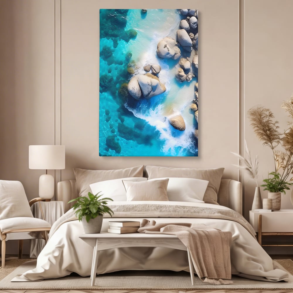 Tablou Canvas Premium LuxCanva® A1492, Sea Stone , Room, Pietre, Stanci, Mare, Turcoaz, Dormitor, Culori Vibrante