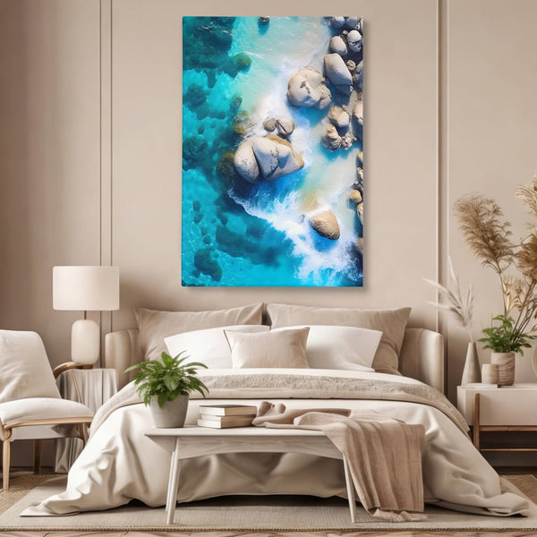 Tablou Canvas Premium LuxCanva® A1492, Sea Stone , Room, Pietre, Stanci, Mare, Turcoaz, Dormitor, Culori Vibrante
