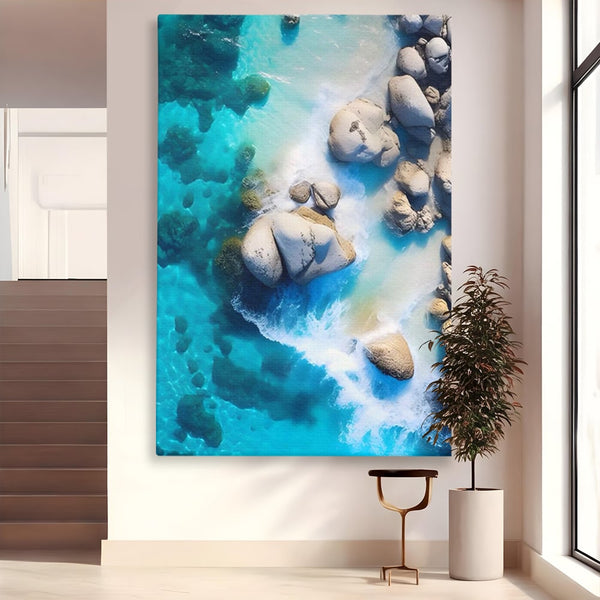 Tablou Canvas Premium LuxCanva® A1492, Sea Stone , Room, Pietre, Stanci, Mare, Turcoaz, Dormitor, Culori Vibrante