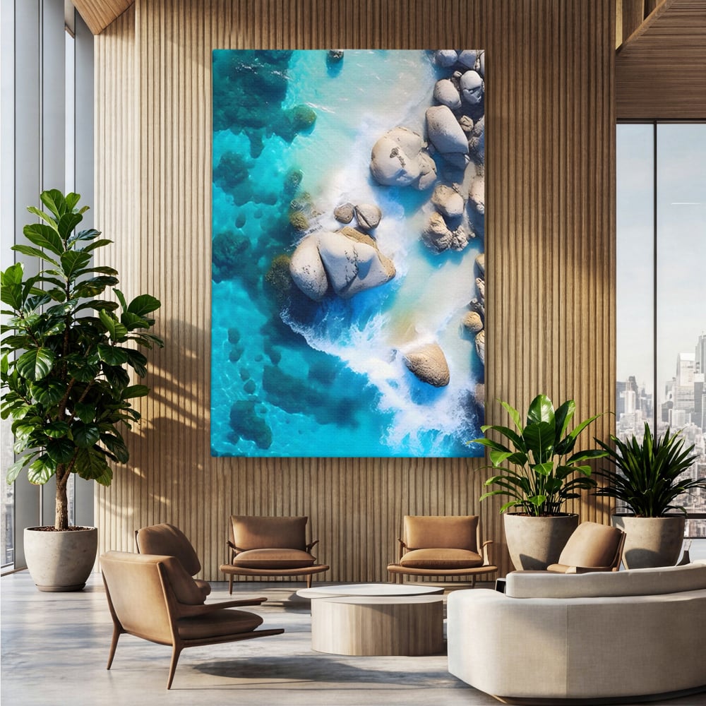 Tablou Canvas Premium LuxCanva® A1492, Sea Stone , Room, Pietre, Stanci, Mare, Turcoaz, Dormitor, Culori Vibrante