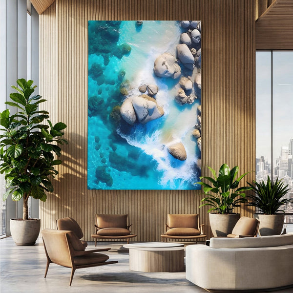 Tablou Canvas Premium LuxCanva® A1492, Sea Stone , Room, Pietre, Stanci, Mare, Turcoaz, Dormitor, Culori Vibrante