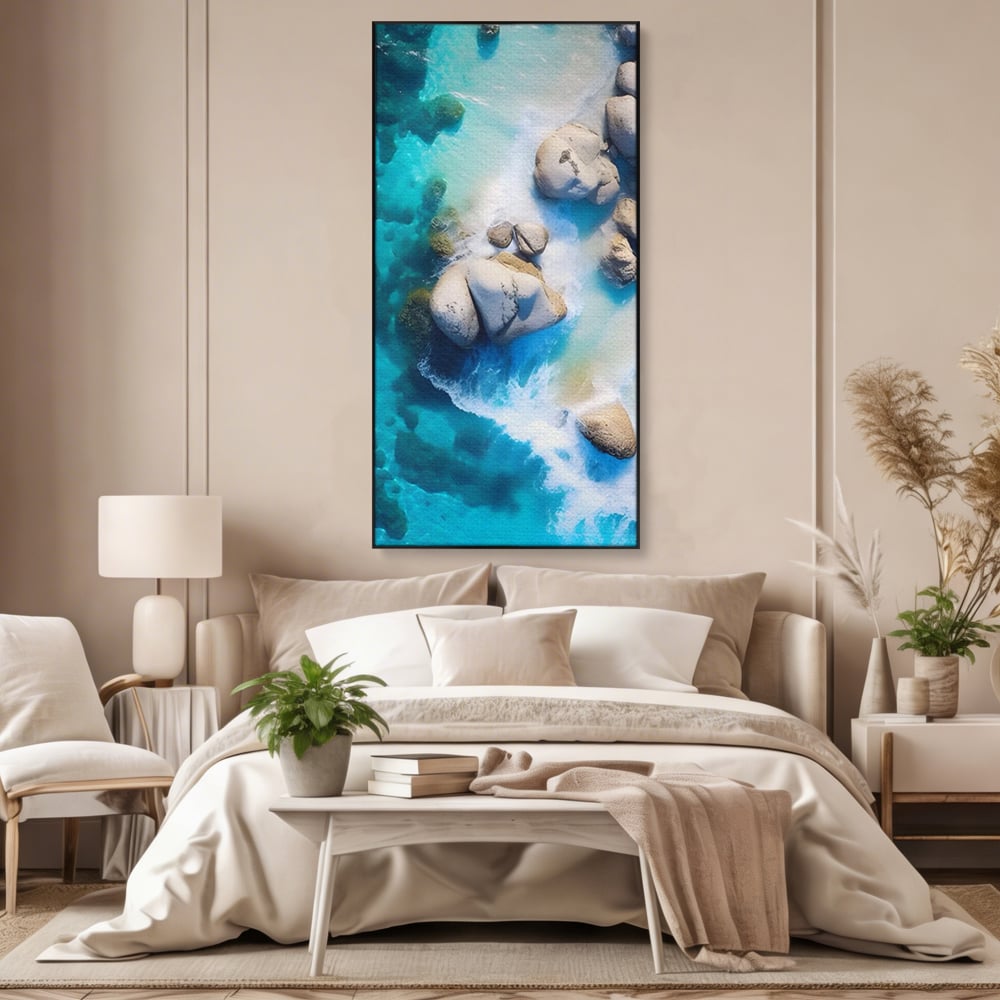 Tablou Canvas Premium LuxCanva® A1492, Sea Stone , Room, Pietre, Stanci, Mare, Turcoaz, Dormitor, Culori Vibrante